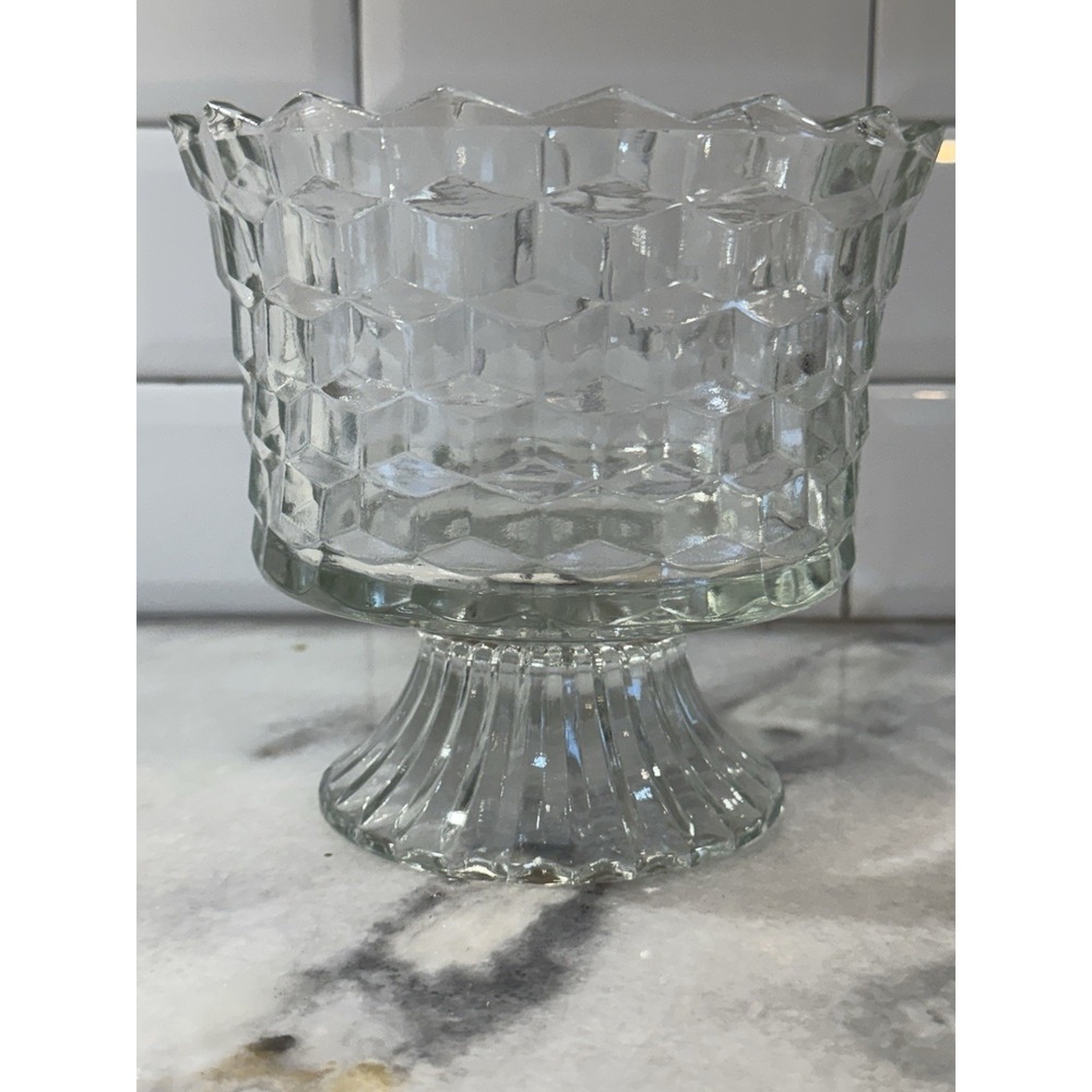 Whitehall ClearColon Cubist American Indiana Glass Footed Compote Dish set of  3